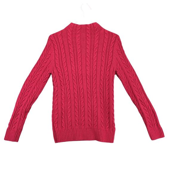 Croft & Barrow Red Cable Knit Sweater Women's S Button Mock Neck Classic Preppy - Picture 2 of 10
